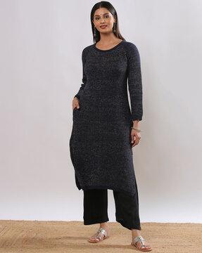 women flat-knit straight kurta