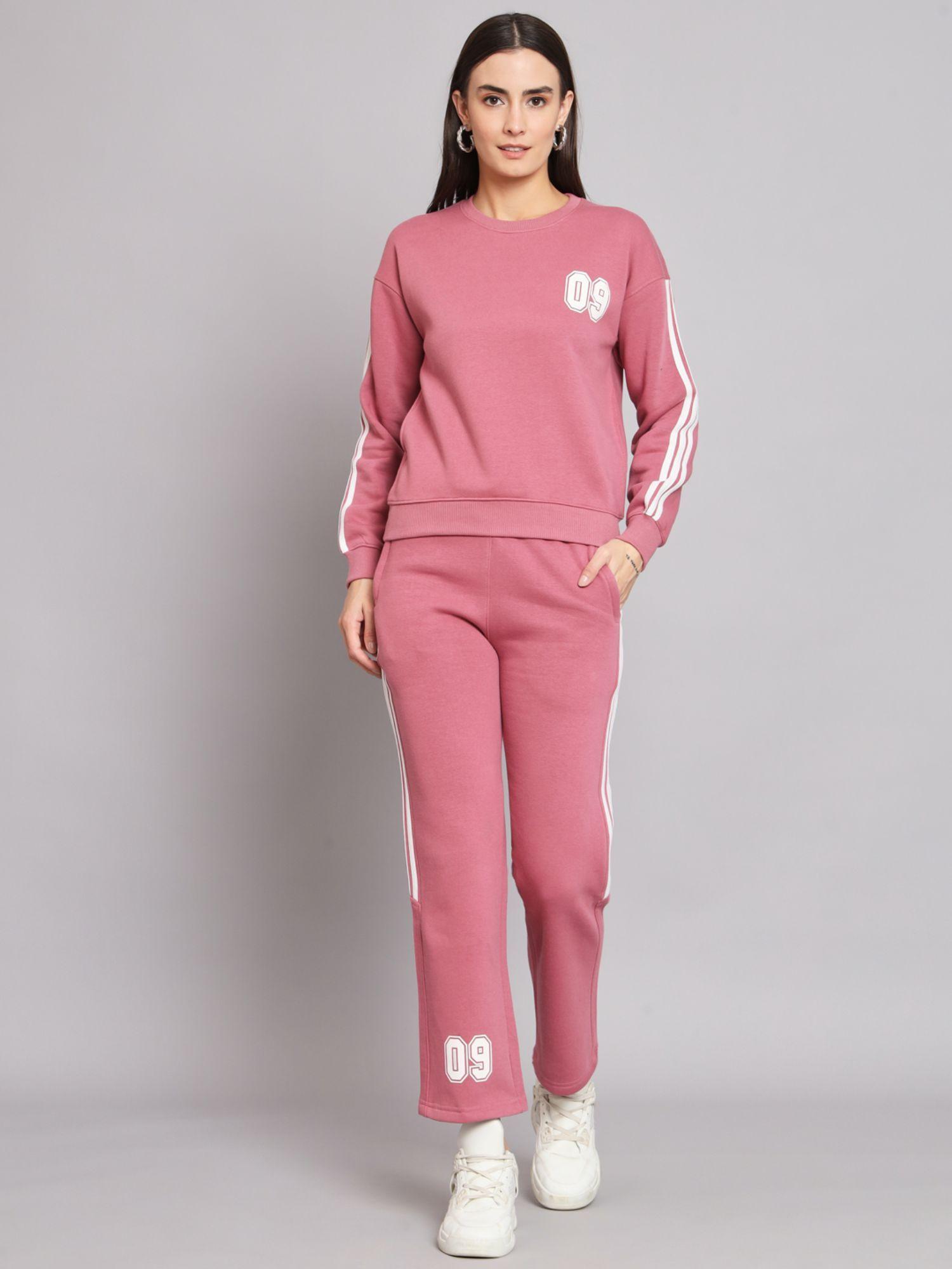 women fleece round neck long sleeves onion sweatshirt and pant (set of 2)