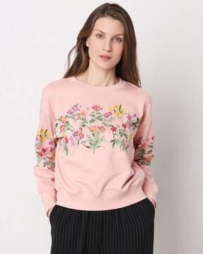 women floarl print regular fit sweatshirt