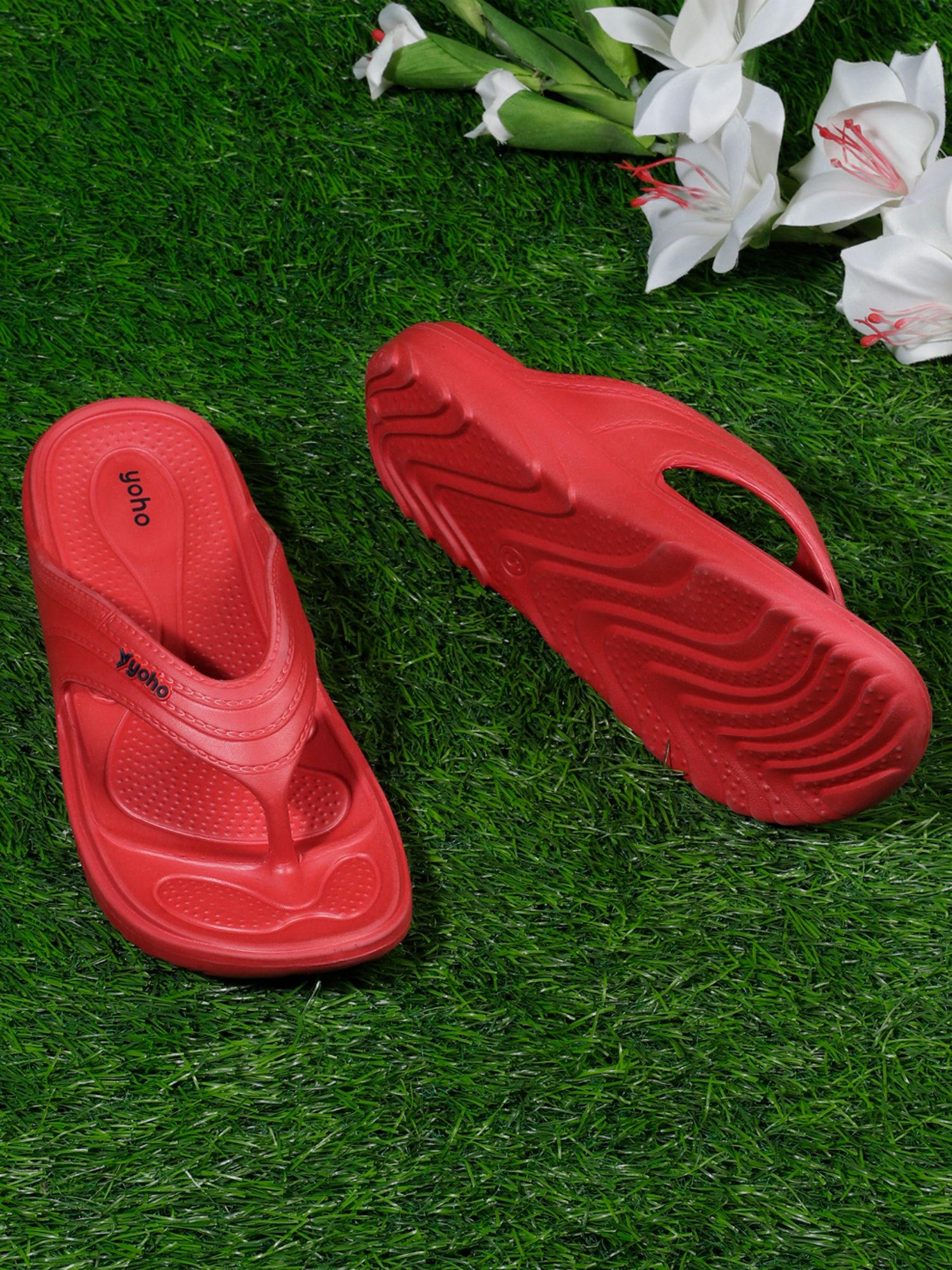 women floats soft slippers with mild acupressure red