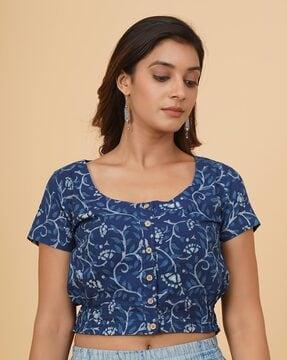 women flora print front-open blouse