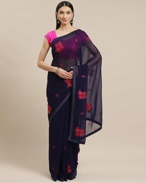 women floral & sequins embroidered saree