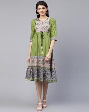 women floral a-line dress with round neck