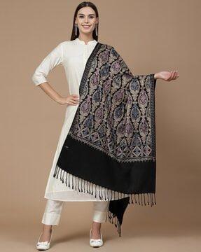 women floral aari embroidered woollen stole