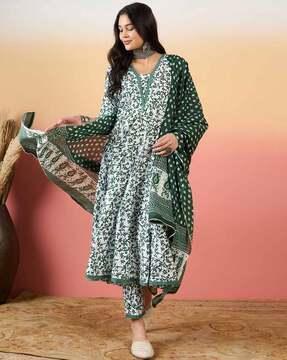 women floral anarkali kurta palazzo set with dupatta