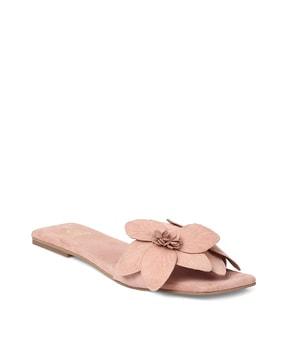 women floral applique slip-on flat sandals