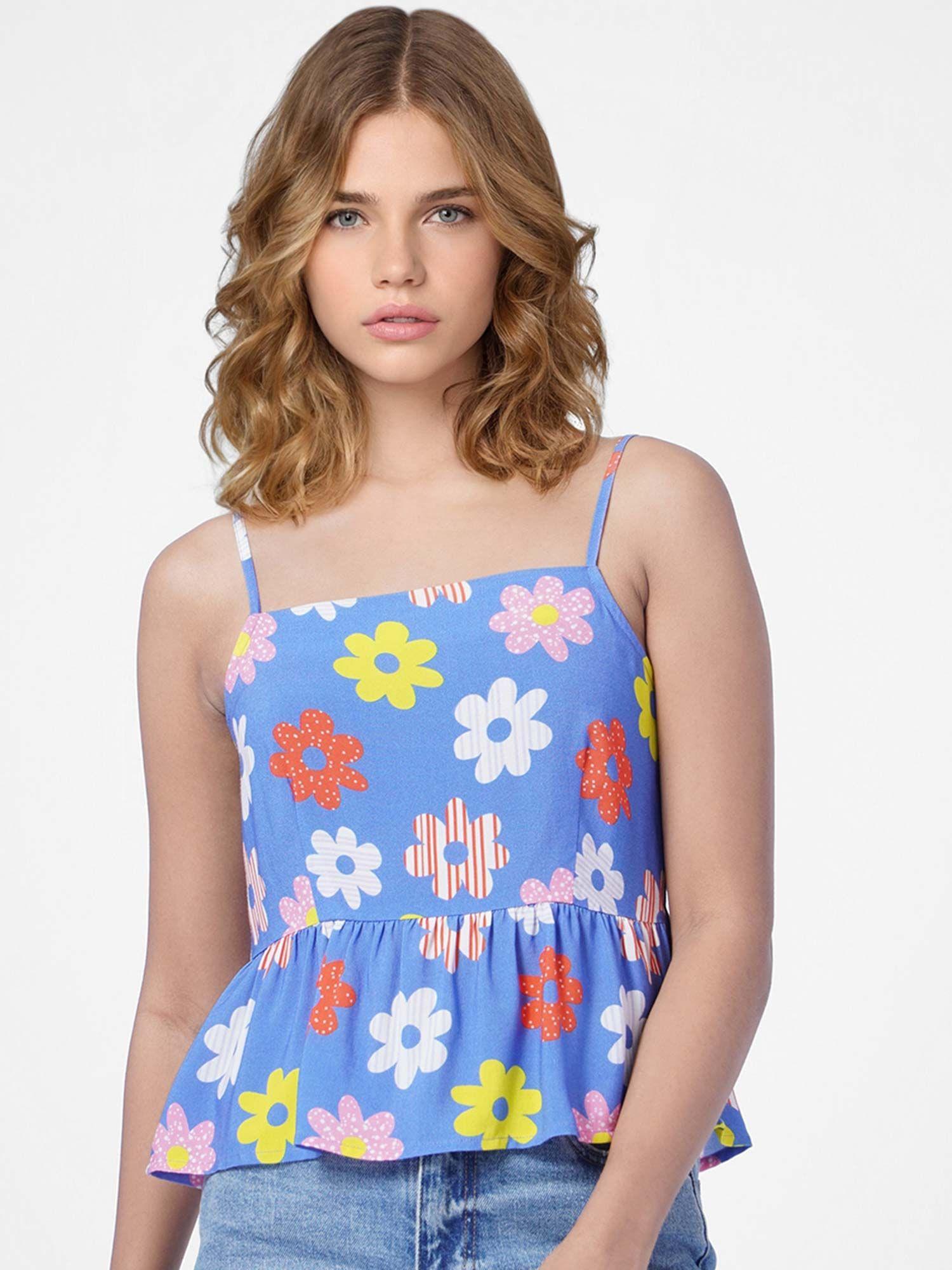 women floral blue top