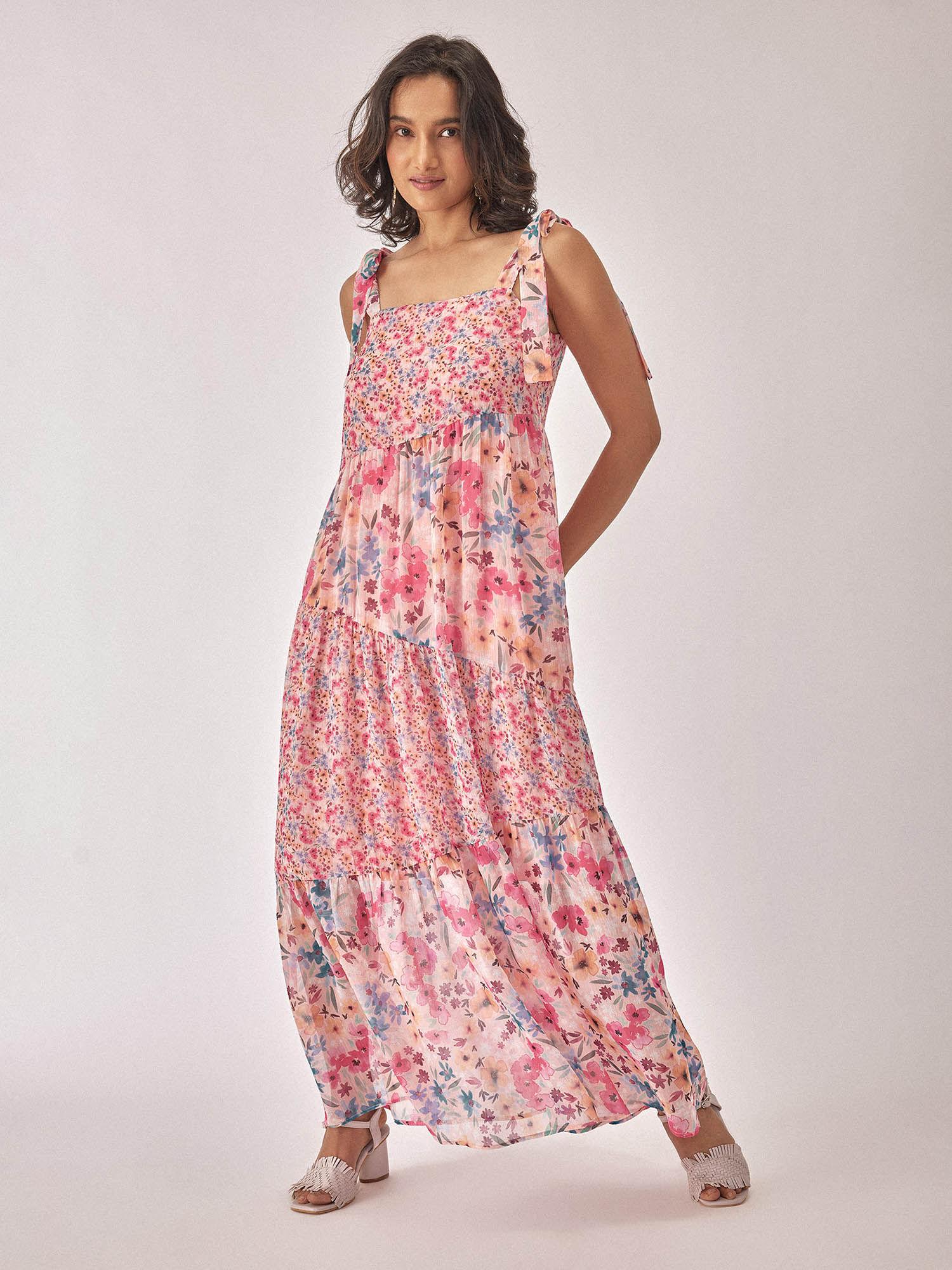 women floral chiffon tiered maxi dress