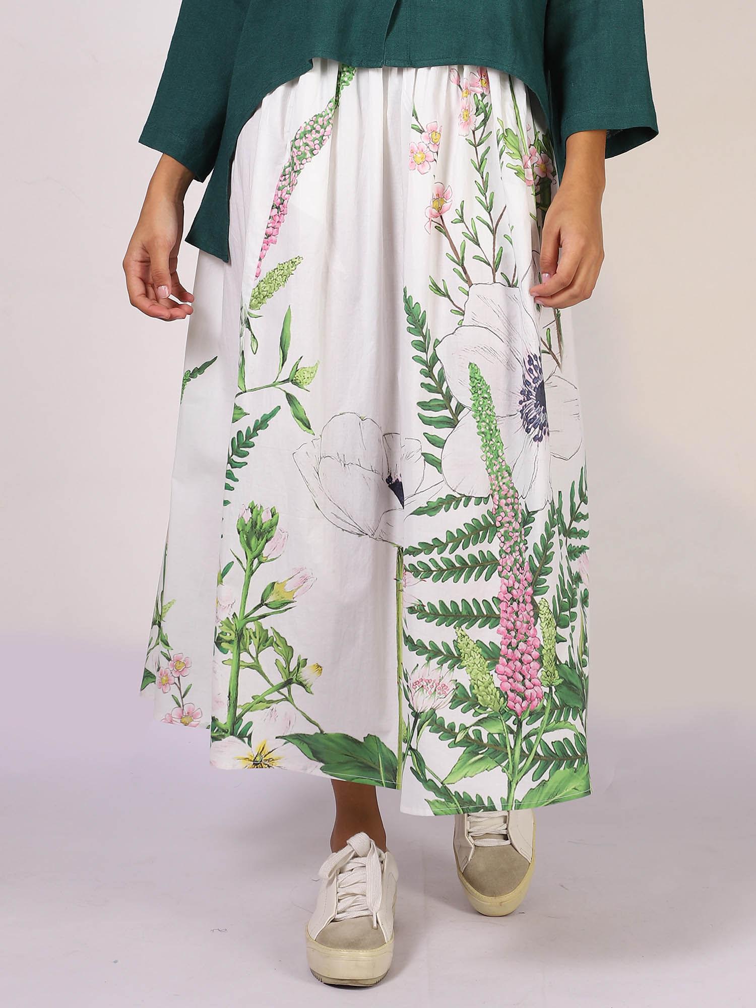 women floral cotton off white maxi skirt