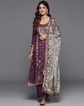 women floral embellished straight kurta set with dupatta