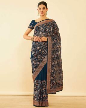 women floral embroidered chiffon saree