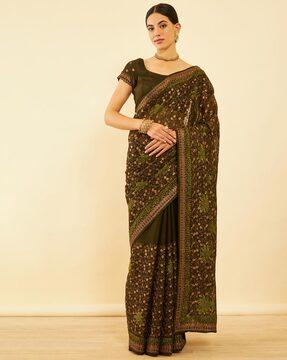 women floral embroidered chiffon saree