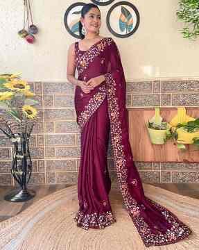 women floral embroidered chiffon saree