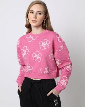 women floral embroidered crop sweatshirt