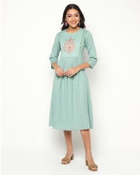 women floral embroidered fit & flare dress