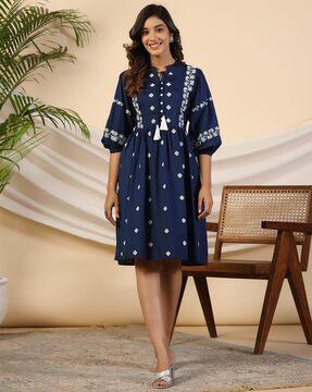 women floral embroidered fit & flare dress