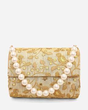 women floral embroidered foldover clutch with detachable strap
