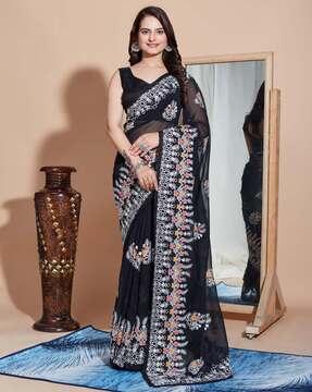 women floral embroidered georgette saree