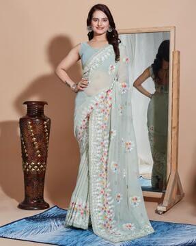 women floral embroidered georgette saree