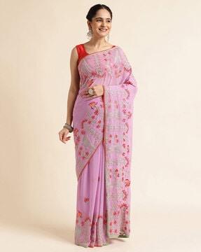 women floral embroidered georgette saree