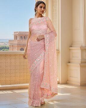 women floral embroidered net saree