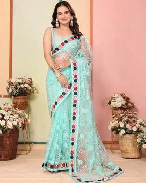 women floral embroidered net saree