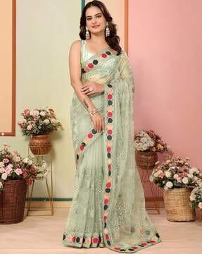 women floral embroidered net saree