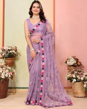 women floral embroidered net saree