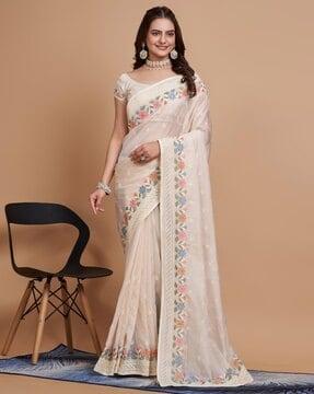 women floral embroidered organza saree