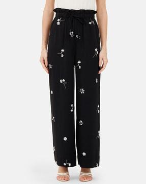 women floral embroidered relaxed fit pants