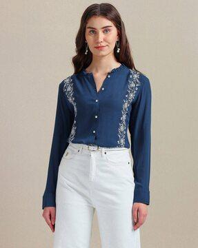 women floral embroidered relaxed fit top