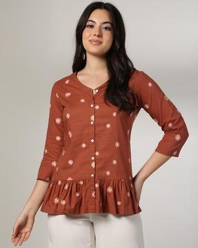 women floral embroidered relaxed fit tunic