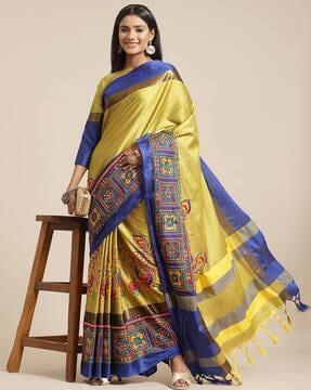 women floral embroidered saree with tassels & unstitched blouse piece