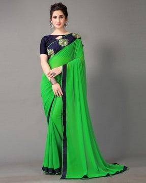 women floral embroidered saree with unstitched blouse piece