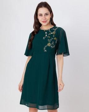 women floral embroidered sheath dress
