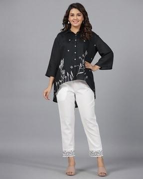 women floral embroidered shirt & pants set