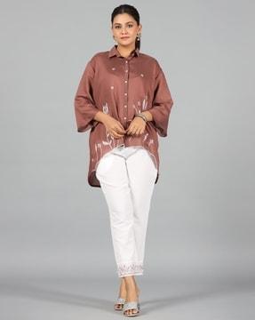 women floral embroidered shirt & pants set