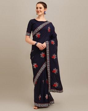 women floral embroidered silk saree