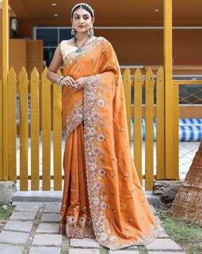 women floral embroidered silk saree