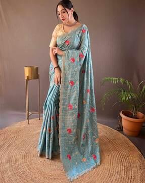 women floral embroidered silk saree