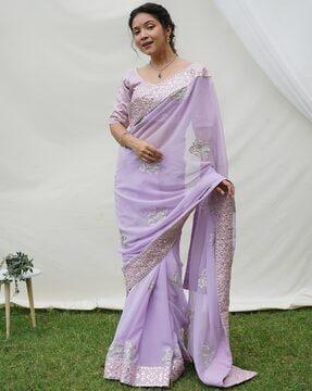 women floral embroidered soft georgette saree