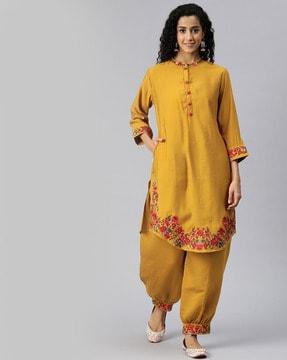 women floral embroidered straight kurta & pants set