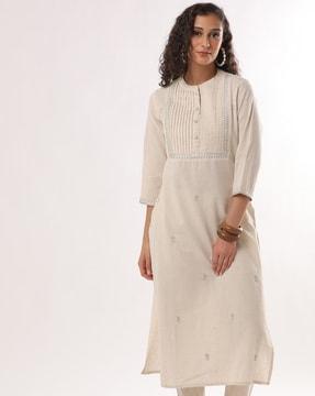 women floral embroidered straight kurta