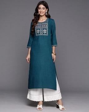 women floral embroidered straight kurta