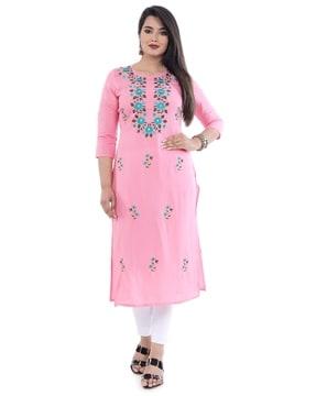 women floral embroidered straight kurta