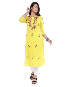 women floral embroidered straight kurta