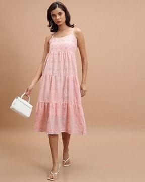 women floral embroidered tiered dress