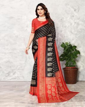 women floral foil print art silk saree