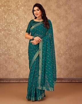 women floral foil work zomto saree with lace border