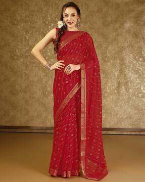 women floral foil work zomto saree with lace border